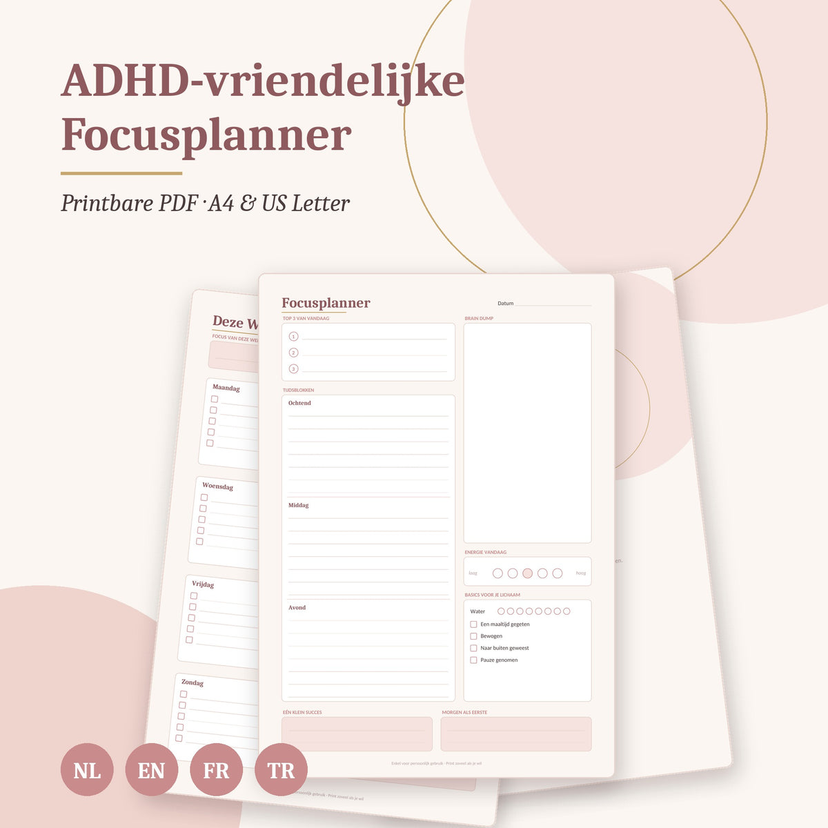 ADHD-vriendelijke Focusplanner — Nederlands, English, Français & Türkçe