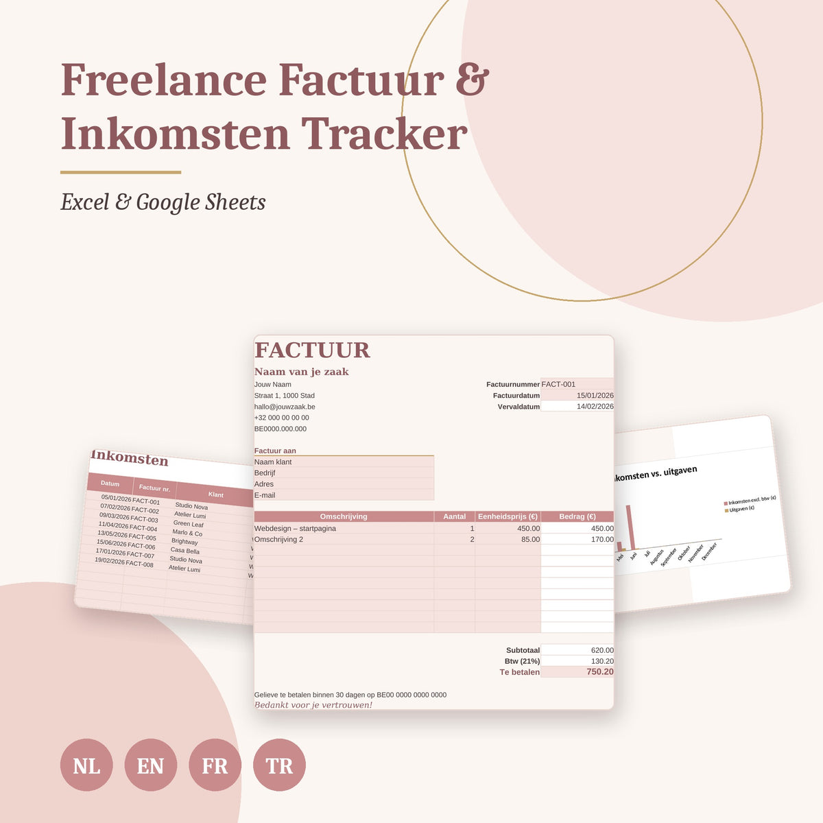 Freelance Factuur & Inkomsten Tracker — Nederlands, English, Français & Türkçe