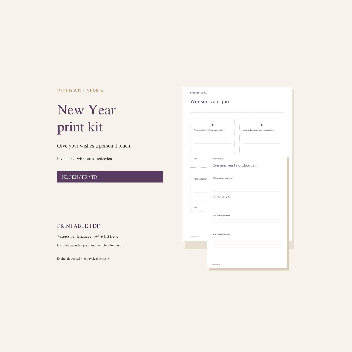 New Year Print Kit — Nederlands, English, Français & Türkçe