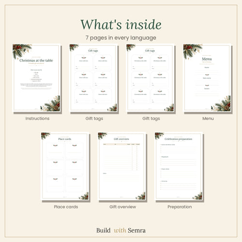 Christmas Table Print Kit — Nederlands, English, Français & Türkçe
