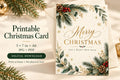 Printable Merry Christmas Card, Greenery and Gold, 5x7 and A6, JPG and PDF