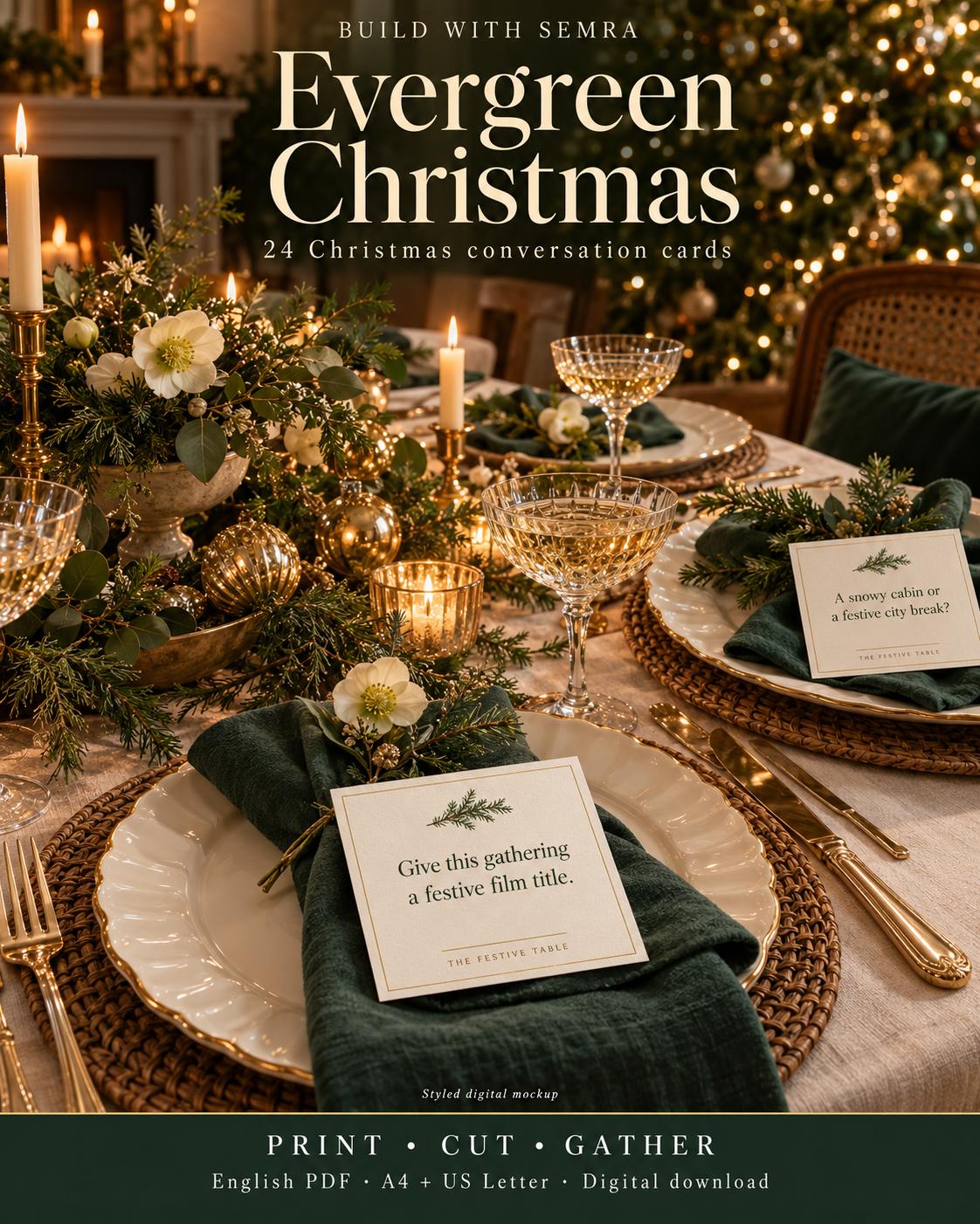Christmas Conversation Cards, 4 Designs, 24 Printable Dinner Table Questions, Friendsmas Game, A4 and US Letter PDF
